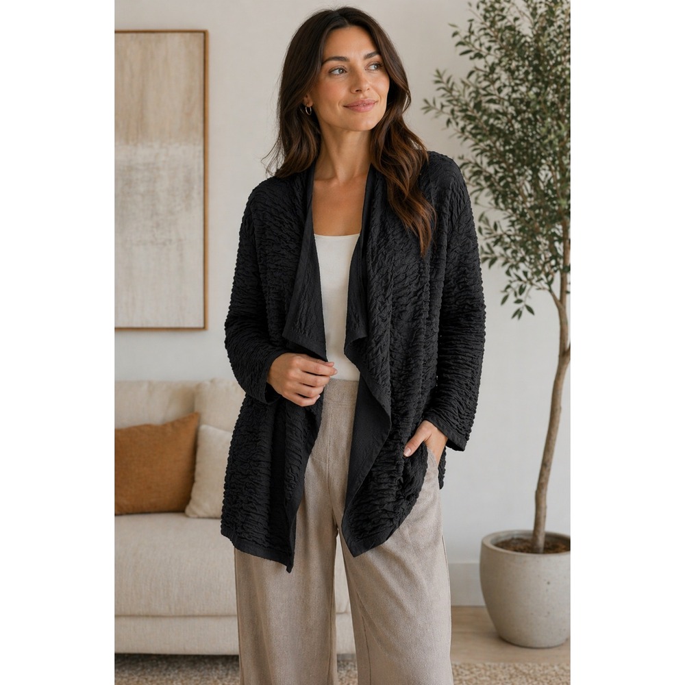 Sole Dione Studio Texture Cardigan Black OS Draped Open Front Vintage Jacket USA